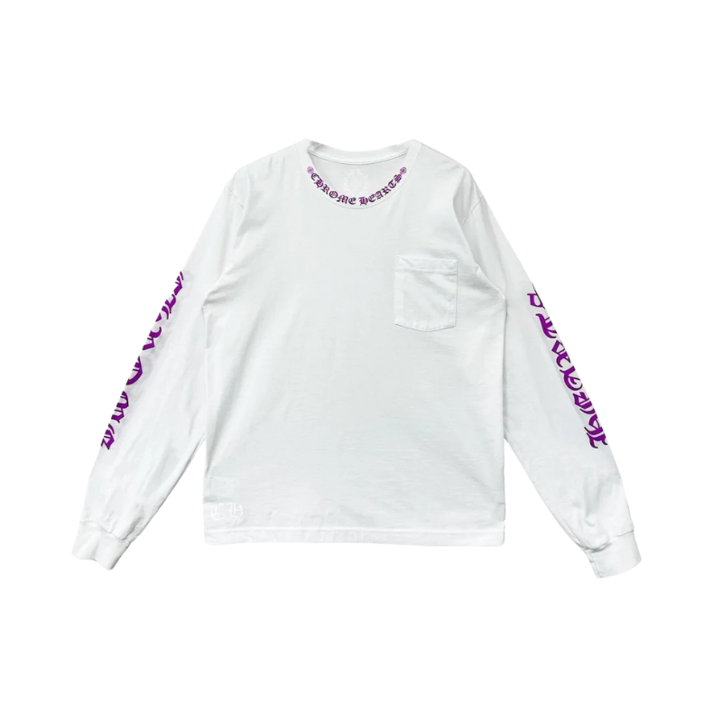 Longsleeve White Purple Neck Logo | Chrome Hearts
