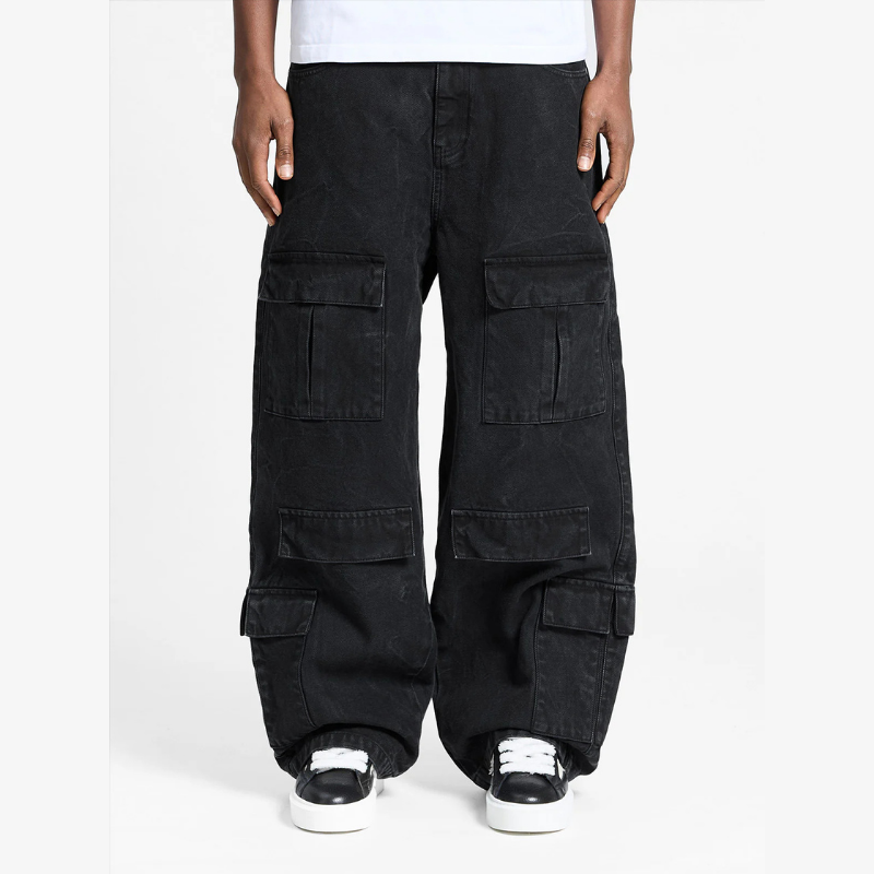 Cargo Pants Wrinkled Canvas Black | Reternity