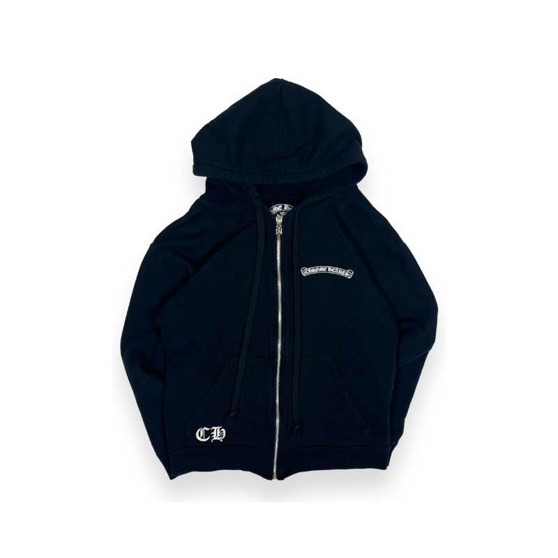 Zip Hoodie Cross Spellout Logo Black | Chrome Hearts