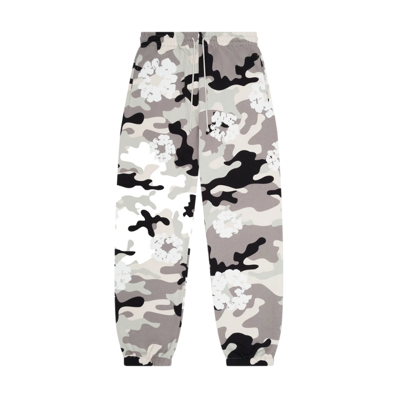 Pantalon de jogging camouflage blanc en coton avec couronne | Denim Tears
