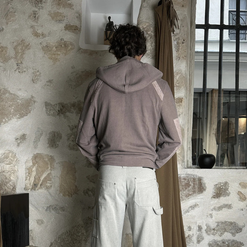 Zip Hoodie Lucid Spine Faded Brown | Reveur Lucide