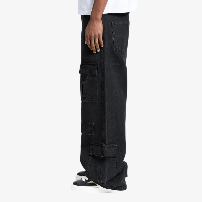 Cargo Pants Wrinkled Canvas Black | Reternity