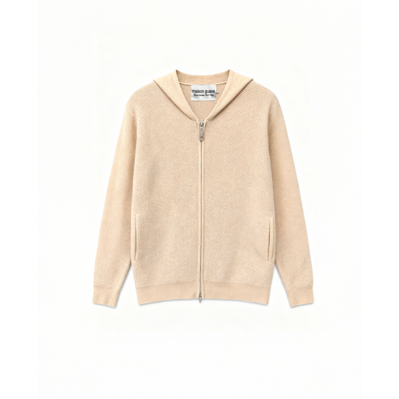 Two Way Zip Hoodie Cashmere | Maison Guava