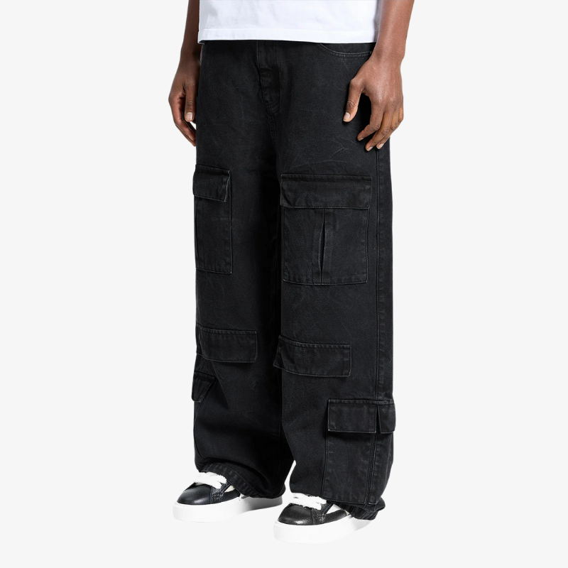 Cargo Pants Wrinkled Canvas Black | Reternity
