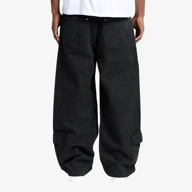 Cargo Pants Wrinkled Canvas Black | Reternity