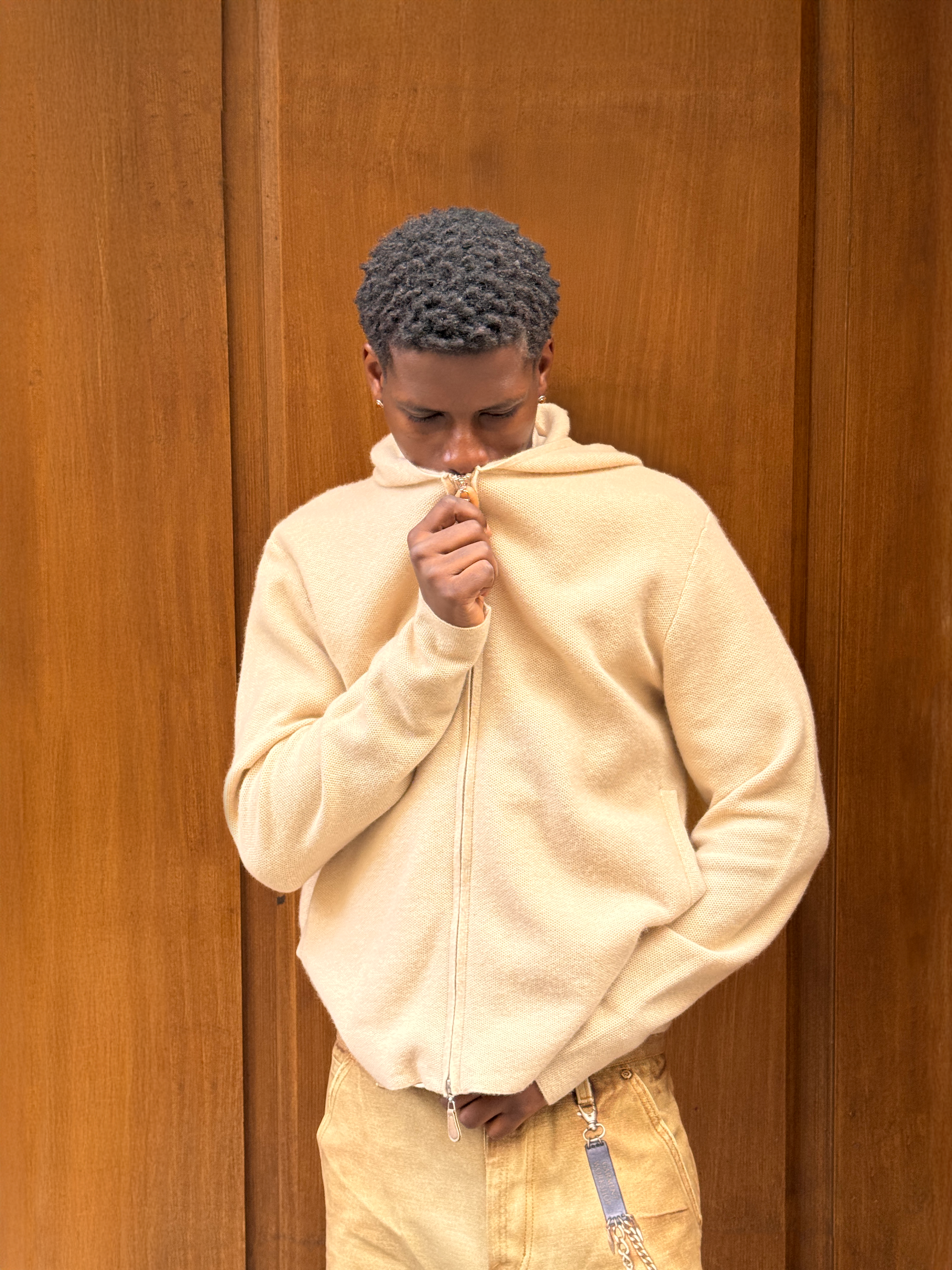 Two Way Zip Hoodie Cashmere | Maison Guava