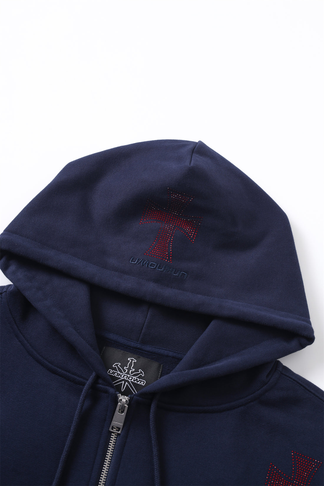 Zip Hoodie Cross Rhinestone Navy Red | Unknown