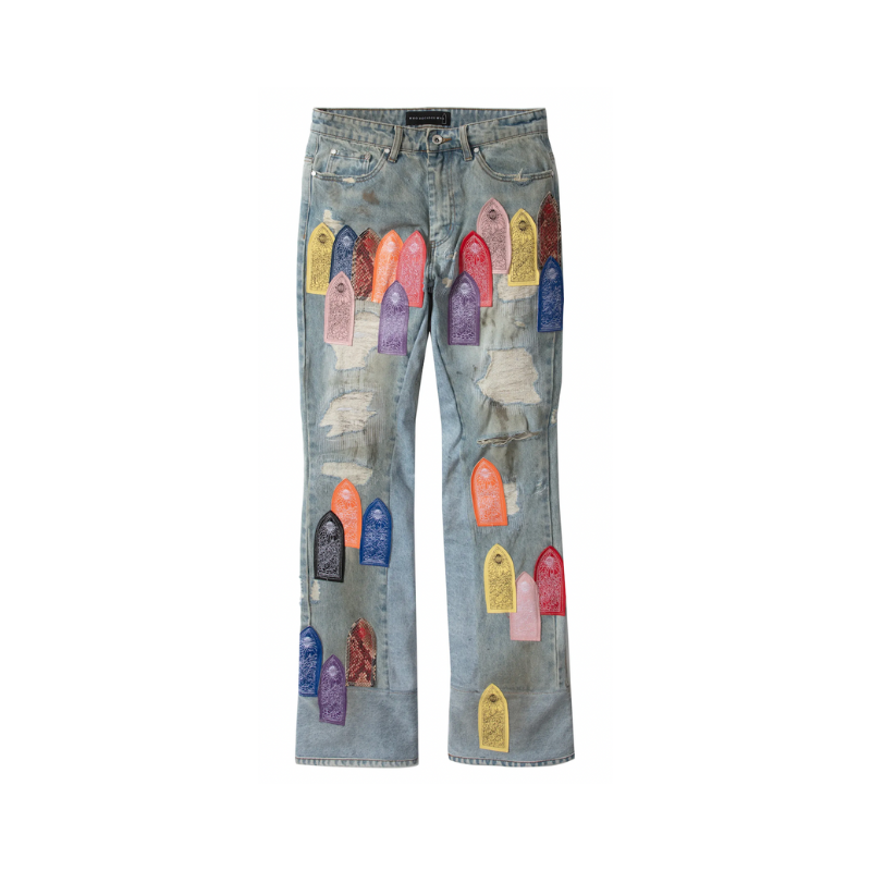 Jeans Patch arched Repared Distressed Multicolor | WhoDecidesWar