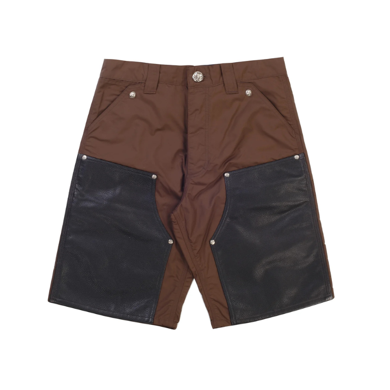 Shorts Brown Pink Cross Patch Leather | Chrome Hearts