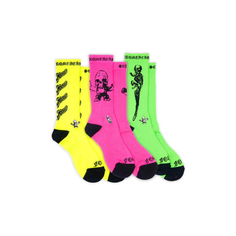 Socks (paquet de 3) Pink/Yellow/Green | Chrome Hearts x Foti