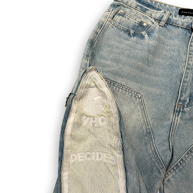 Denim Shorts Side embroidery Sky | WhoDecidesWar