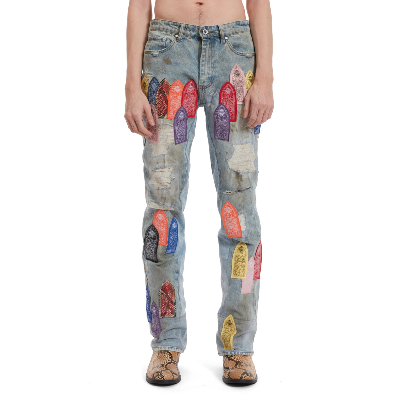 Jeans Patch arched Repared Distressed Multicolor | WhoDecidesWar