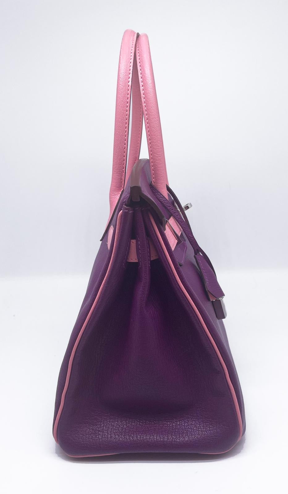 Birkin Birkin 30 Bi Color HHS Cuir De Chèvre Anemone & Rose Confetti Garniture Argente Palladié | Hermes
