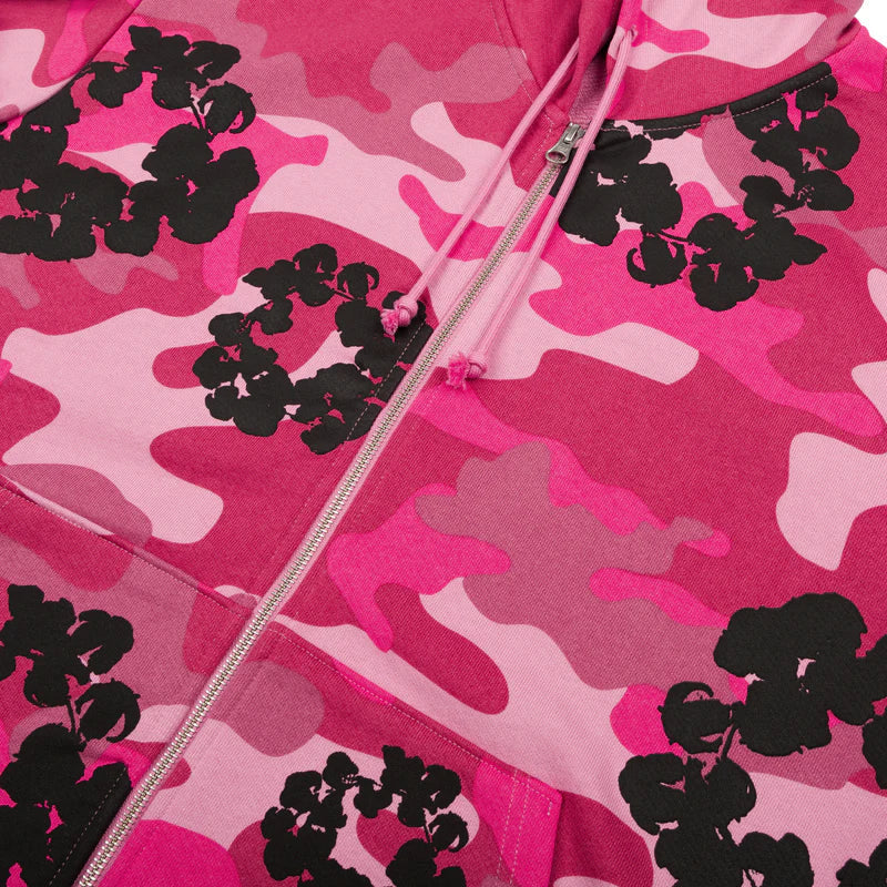 Zip Hoodie Pink Camo Cotton Wreath | Denim Tears