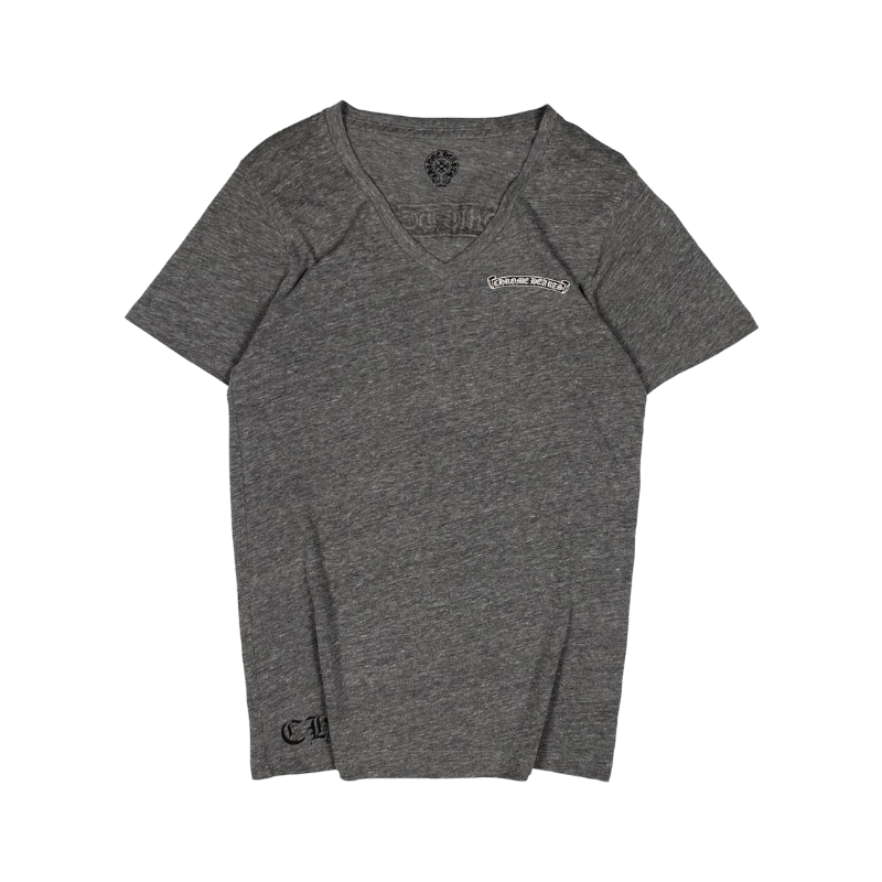 T-shirt gris col V avec logo | Chrome Hearts