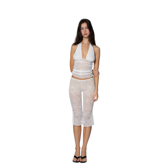 Lounge Pants Capri Lace Ivory | Inalbis