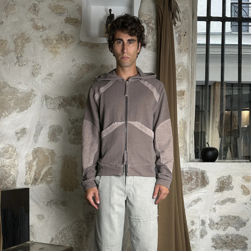 Zip Hoodie Lucid Spine Faded Brown | Reveur Lucide