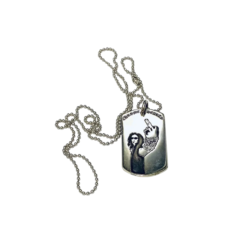 Necklace Richard Stark 'fuck you' American flag dog tag | Chrome