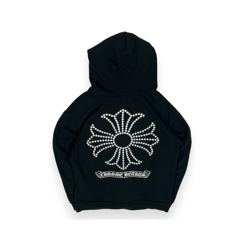 Zip Hoodie Cross Spellout Logo Black | Chrome Hearts