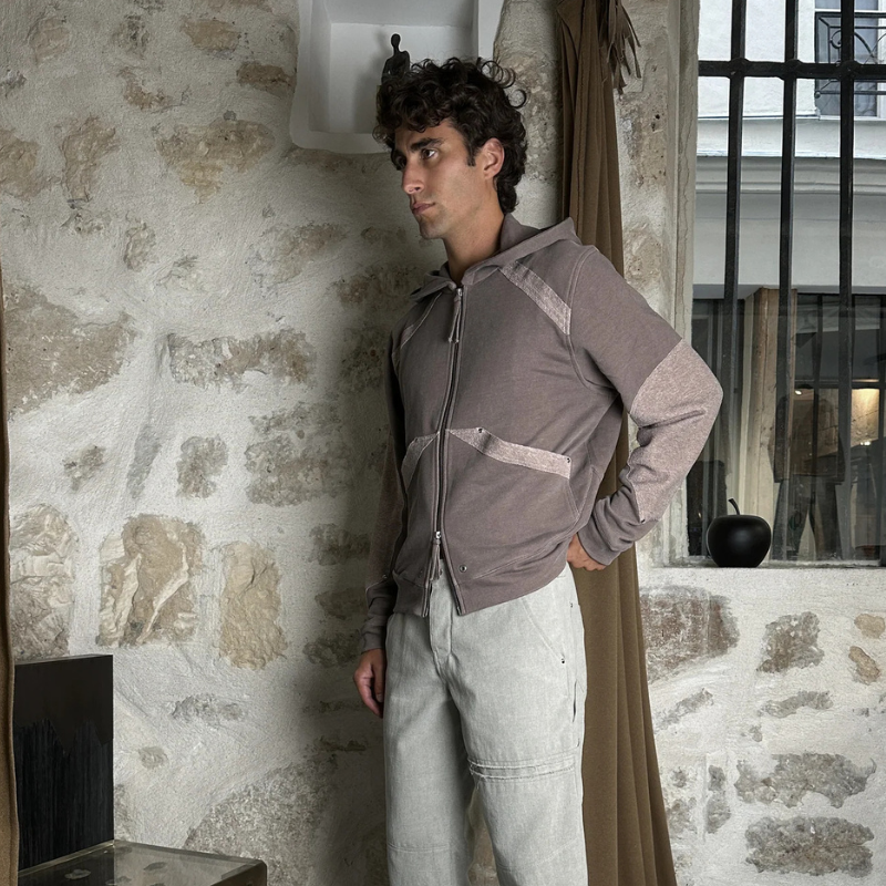 Zip Hoodie Lucid Spine Faded Brown | Reveur Lucide