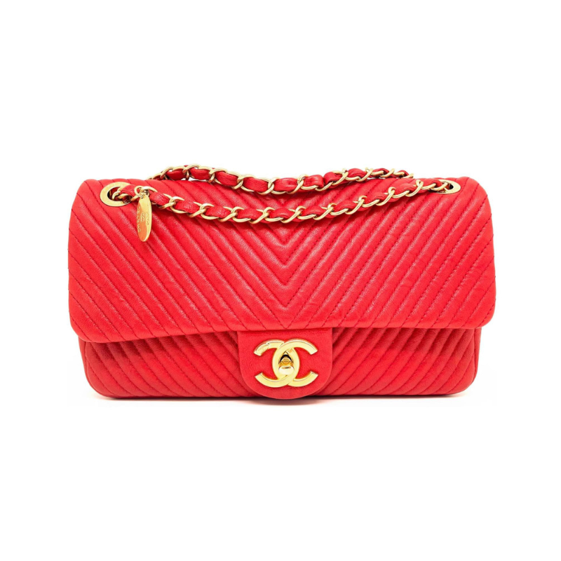 Shoulder bag 21 Cuir Et Motif Chevron Rouge Valentine Vintage | Chanel
