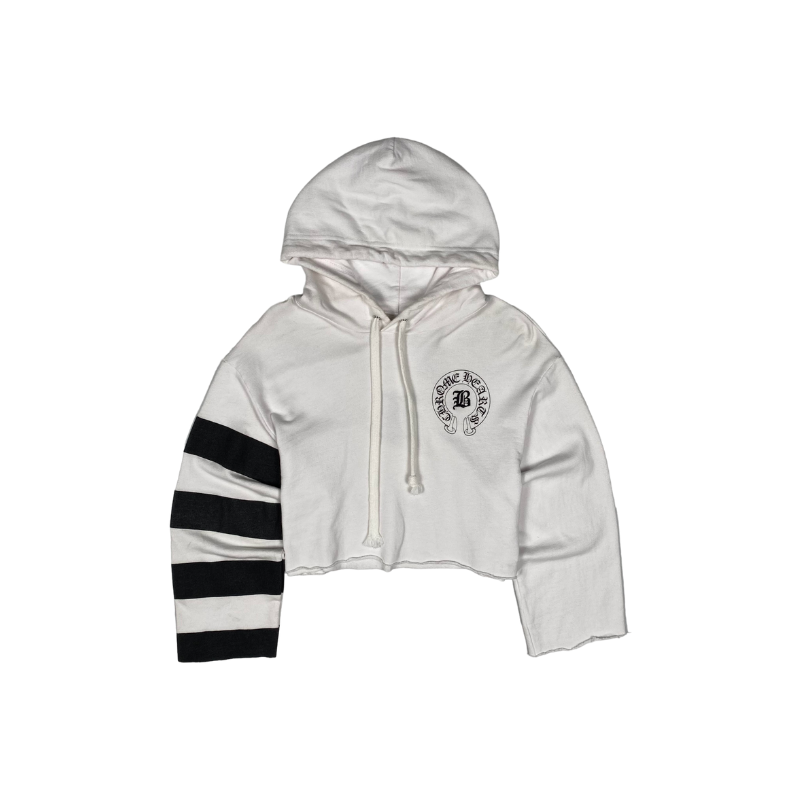 Hoodie Cropped White Black | Chrome Hearts x Bella Hadid