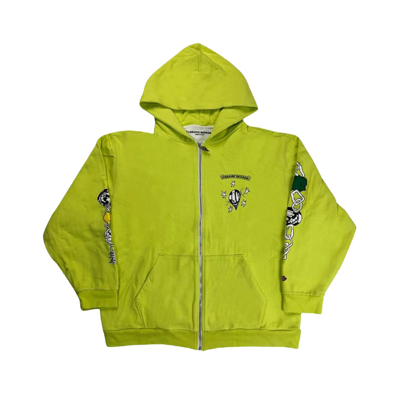 Sweat à capuche zippé Link « Vert citron » | Chrome Hearts x Matty Boy