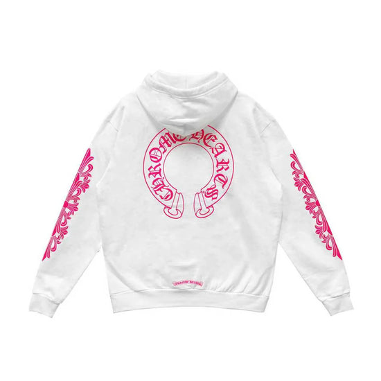Hoodie Horseshoe Floral White Pink Fluo | Chrome Hearts