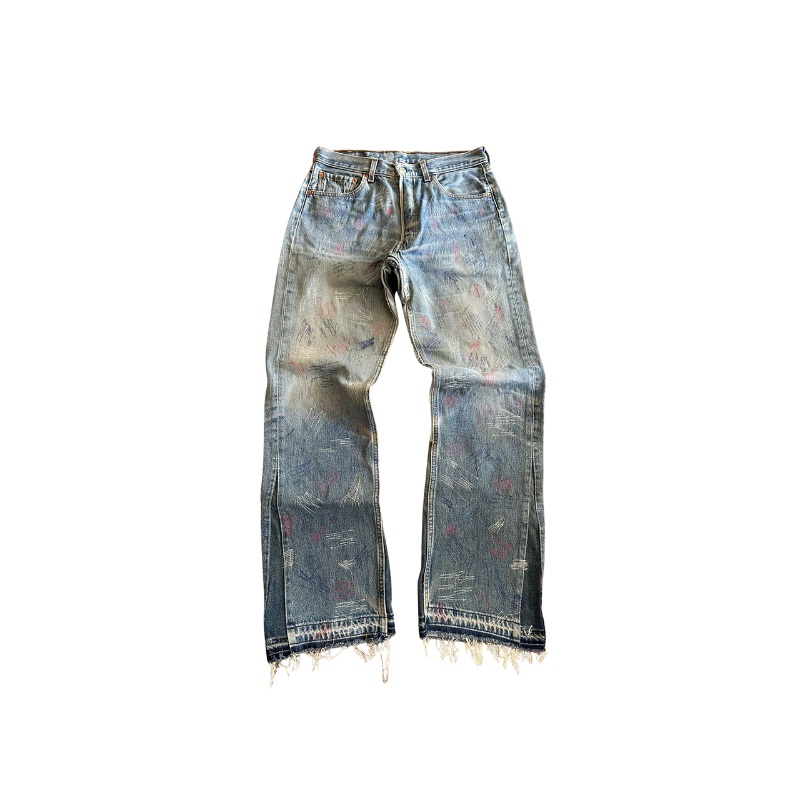 Jeans Zig-zag Stitch Blue & White & Pink | StudioPolyvalent