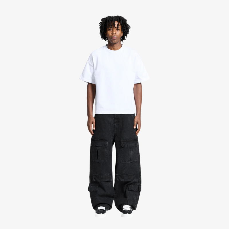 Cargo Pants Wrinkled Canvas Black | Reternity