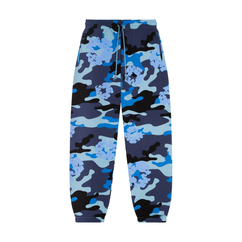 Pantalon de jogging camouflage bleu en coton avec couronne | Denim Tears