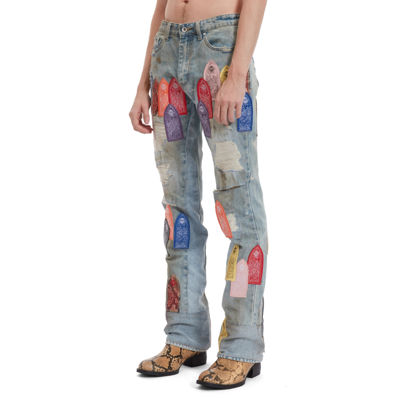 Jeans Patch arched Repared Distressed Multicolor | WhoDecidesWar