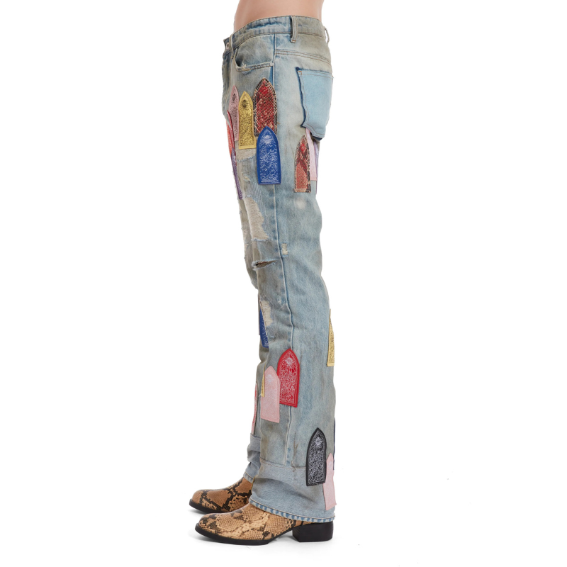 Jeans Patch arched Repared Distressed Multicolor | WhoDecidesWar