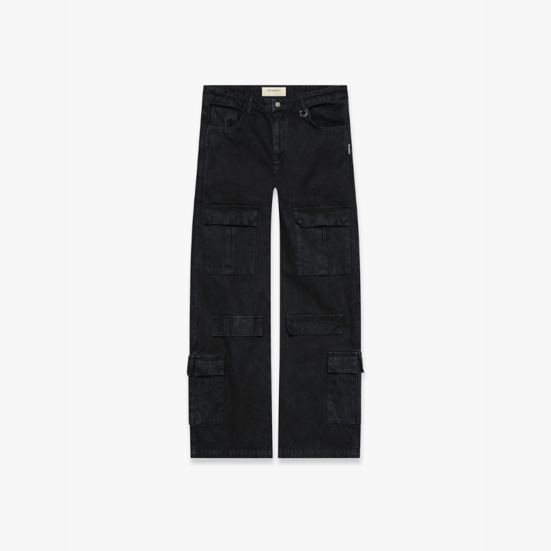 Cargo Pants Wrinkled Canvas Black | Reternity
