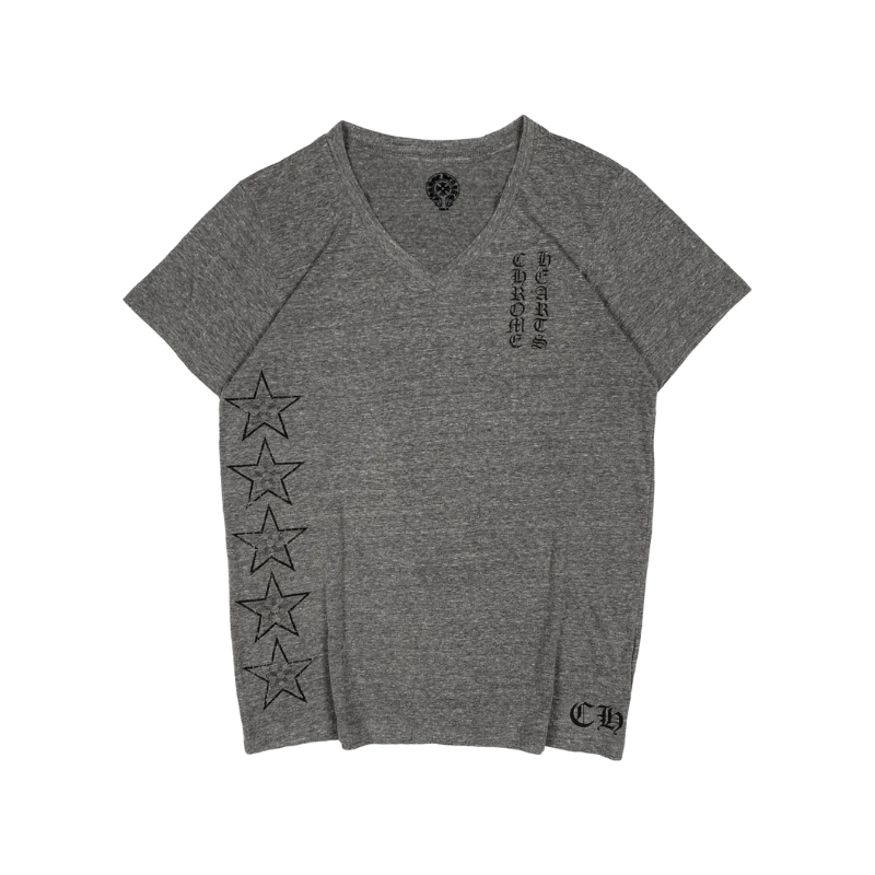 T-shirt gris col V avec logo étoiles | Chrome Hearts