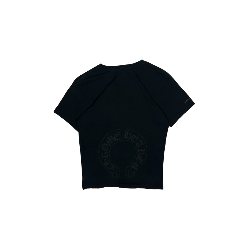 T-shirt noir rouge avec logo fer à cheval ton sur ton | Chrome Hearts