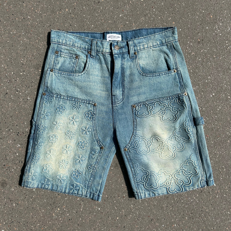 Denim Shorts Carpenter Blue Monogram | Maison Guava