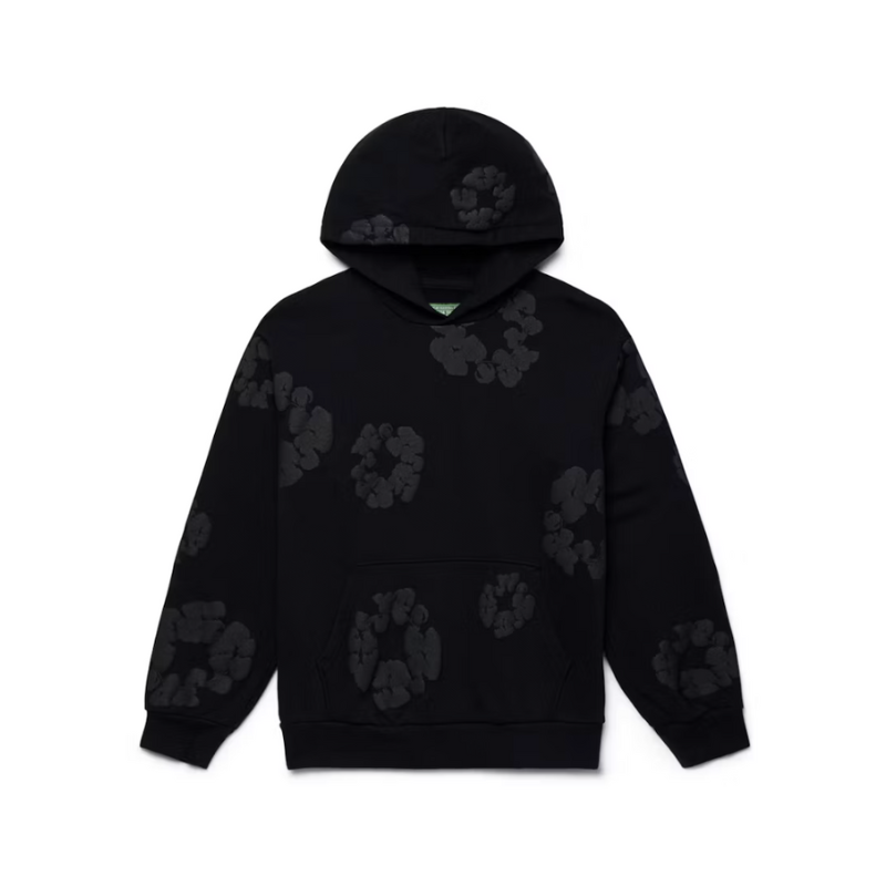 Hoodie Cotton Wreath Full Black | Denim Tears