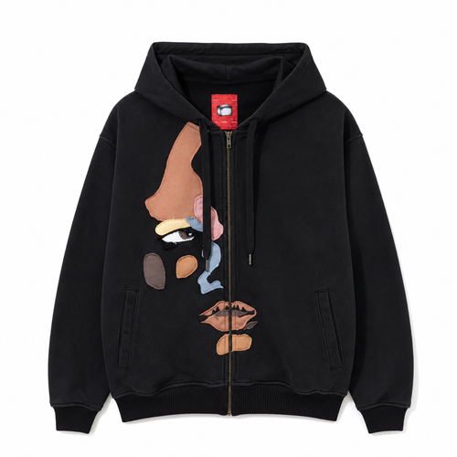 Zip Hoodie Side Eye Face Black | KidSuper