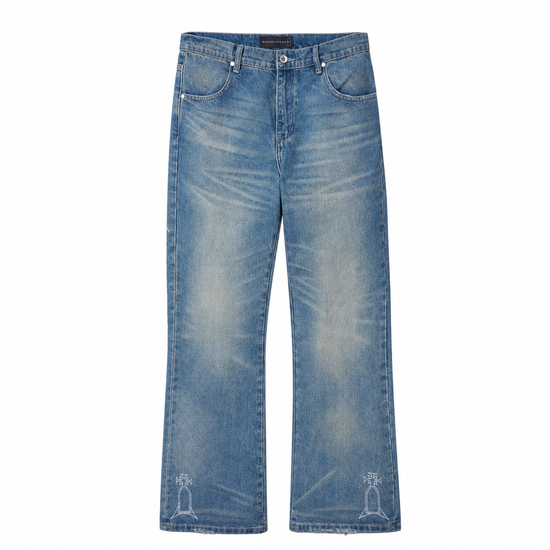 Jeans Flare Washed Blue Embroidery | WhoDecidesWar