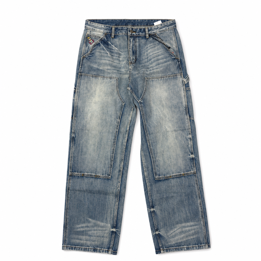 Jeans Eye Badge Washed Double Knee Washed Blue | KidSuper, Hype clothes