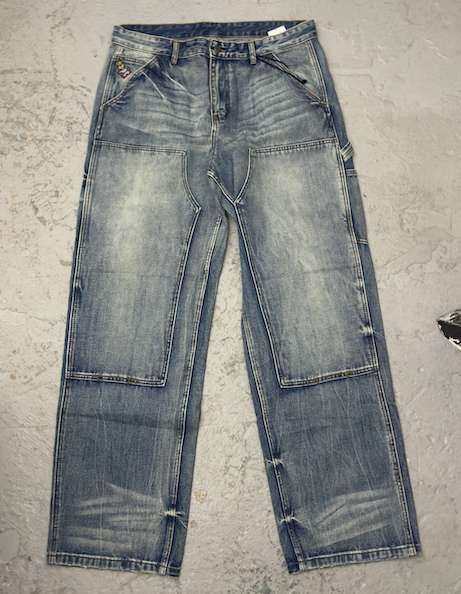 Jeans Eye Badge Washed Double Knee Washed Blue | KidSuper, Hype clothes, view 3