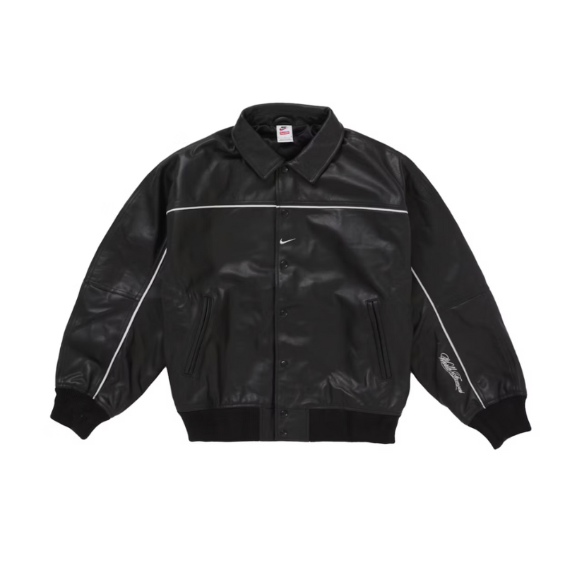 Veste universitaire en cuir noire | Supreme x Nike