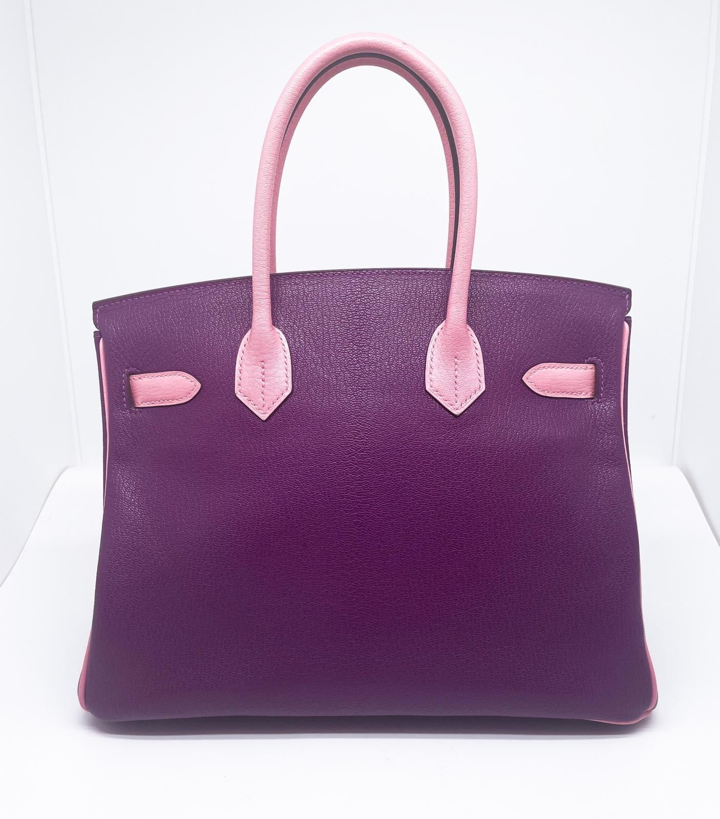 Sac HERMES Birkin 30 cm Bi colour HHS Cuir de Chevre Anemone et  Rose Confetti garniture argente palladié