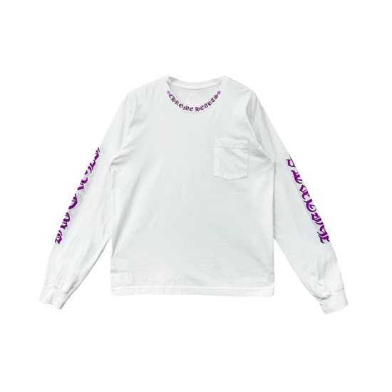 Longsleeve White Purple Neck Logo | Chrome Hearts