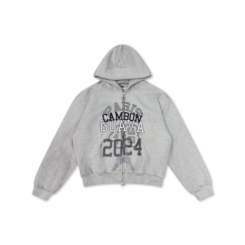 Zip Hoodie ’48 Cambon’ Grey | Maison Guava