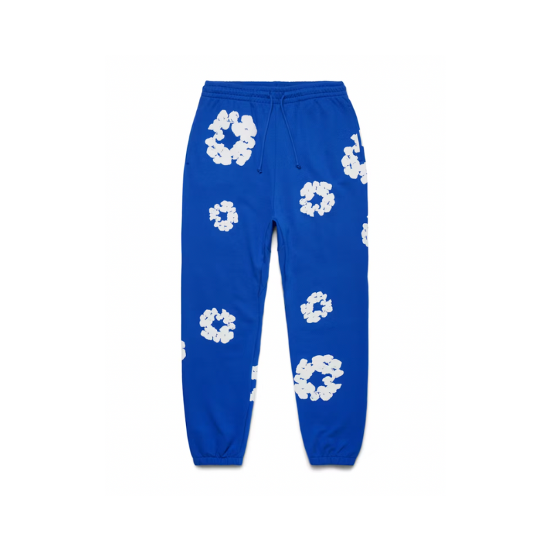 Pantalon de jogging en coton bleu avec couronne | Déchirures en denim