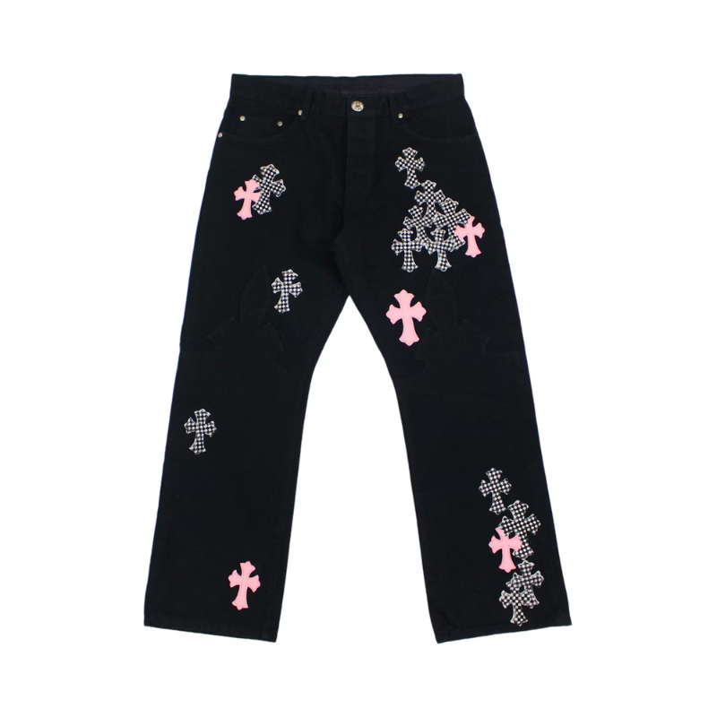 Chrome Hearts Rose & Carreau Cross Patch Fleurknee Jeans Noir