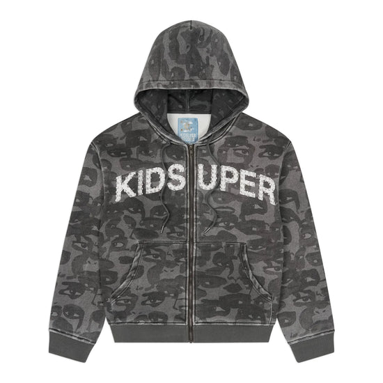 Zip Hoodie Face Camo Black | KidSuper