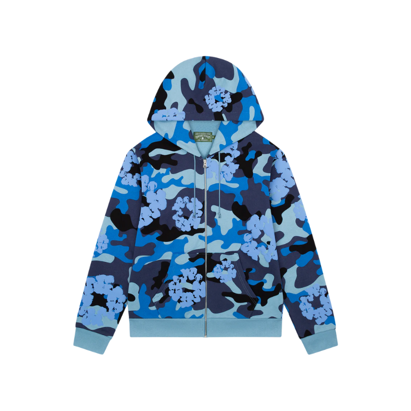 Zip Hoodie Blue Camo Cotton Wreath | Denim Tears